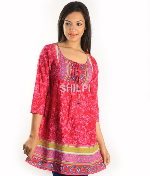 Quick Dry Pink Cotton Indo-Western Top