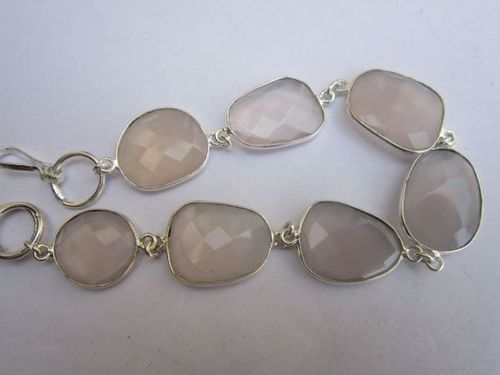 62 cts pink chalcedony 7pcs connectors 8 inch ready to wear bracelet 