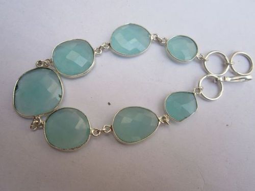 48 cts aqua chalcedony 7pcs connectors 8 inch ready to wear bracelet 