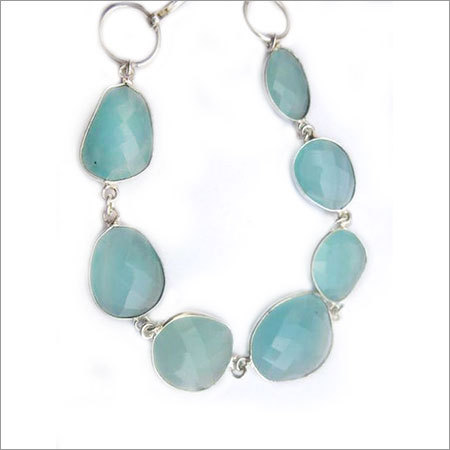 58 cts aqua chalcedony 7pcs connectors 8 inch ready to wear bracelet 