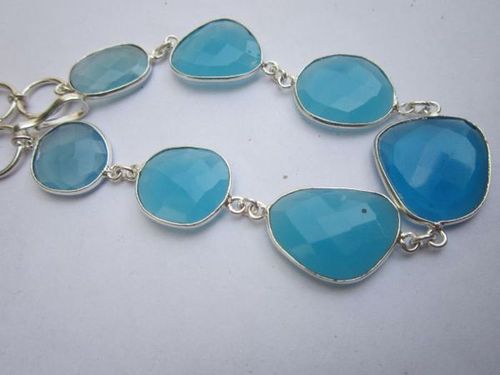 56 cts sky blue  chalcedony 7pcs connectors 8 inch ready to wear bracelet 