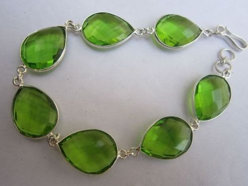 Green 75 Cts Peridot Quartz 7pcs Connectors 8 Inch Ready To Wear Bracelet