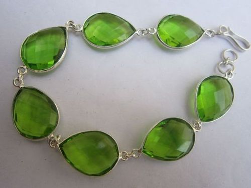 75 cts peridot quartz 7pcs connectors 8 inch ready to wear bracelet 