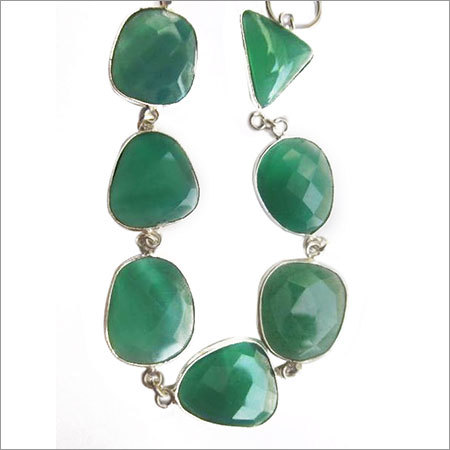  58 cts green chalcedony 7pcs connectors 8 inch ready to wear bracelet 