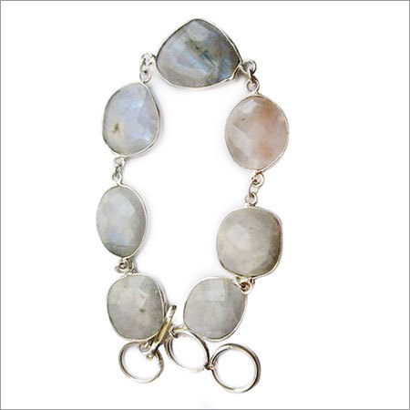 50 cts rainbow moonstone 7pcs connectors 8 inch ready to wear bracelet 