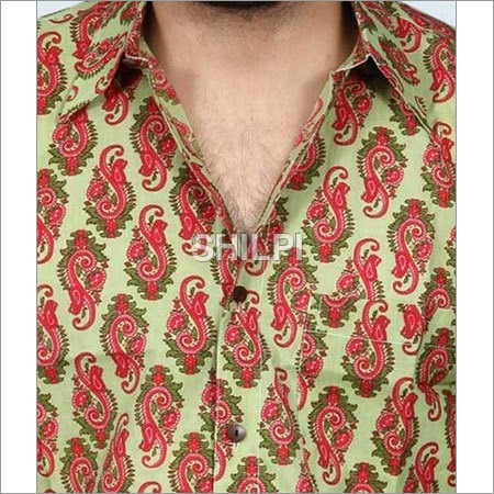Pista Green Printed Cotton Half Sleeves Shirt - Cotton, Standard Size S M L XL, Color Pista Green, Light Weight, Quick Dry, Washable