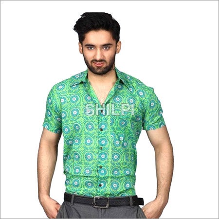 Sea Green Floral Printed Cotton Half Sleeves Shirt - Size S, M, L, XL, Chest 44-51, Length 28-31, Shoulder 17.5-20.5 | Lightweight, Quick Dry, Washable