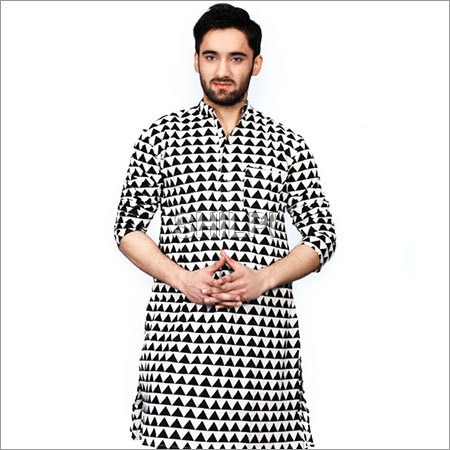 Black and White Pahadi Print Cotton Full Length Kurta - Sizes S to XL, Chest 47 to 53, Length 40.5 to 43.5, Sleeve Length 24 to 27 | Lightweight, Quick Dry, Washable