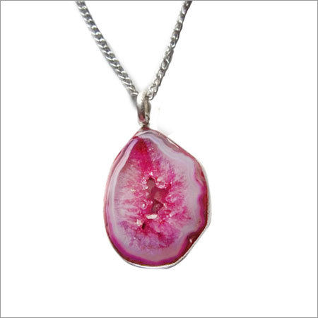 Pendants Pink Chalcedony Druzy Ready To Wear With Chain Pendent Set 33 Cts