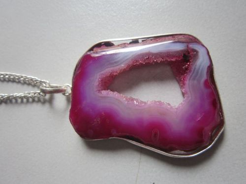 Pendants Pink Chalcedony Druzy Ready To Wear With Chain Pendent Set 77Cts