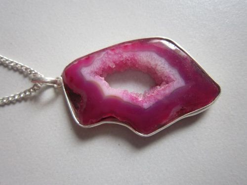 Pendants Pink Chalcedony Druzy Ready To Wear With Chain Pendent Set 52Cts