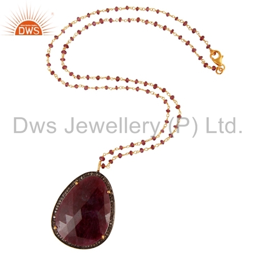 Ruby and Pave Diamond Sterling Silver Pendant