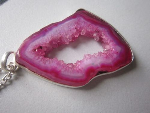 Pendants Pink Chalcedony Druzy Ready To Wear With Chain Pendent Set 48Cts 
