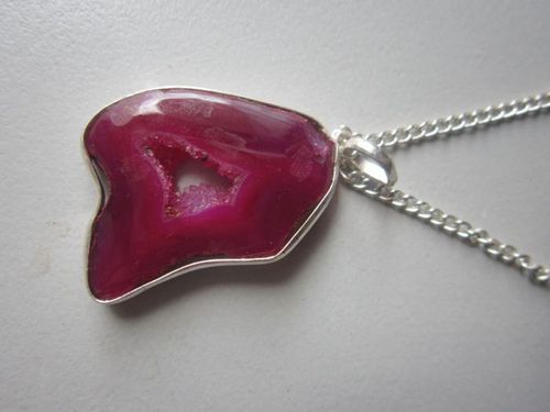 Pink Chalcedony Druzy Necklace - Sterling Silver Chain Pendant Set 35cts, Elegant Pink Gemstone Jewelry