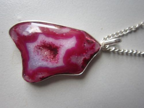Pink Chalcedony Druzy Pendant Set - 38cts, Sterling Silver Chain with Elegant Pink Stone