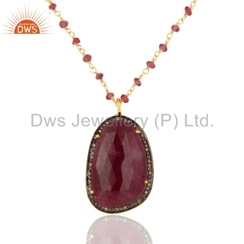 18K Gold Plated Sterling Silver Ruby Pave Diamond Pendant