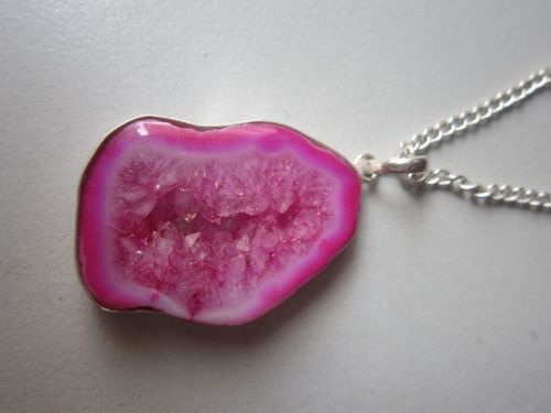 Pendants Pink Chalcedony Druzy Ready To Wear With Chain Pendent Set 36Cts