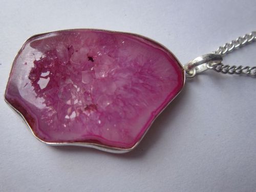 Pendants Pink Chalcedony Druzy Ready To Wear With Chain Pendent Set 56Cts