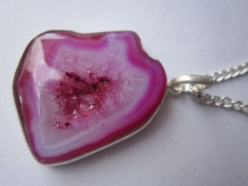 Pendants Pink Chalcedony Druzy Ready To Wear With Chain Pendent Set 38Cts