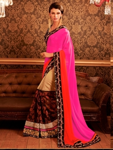 Fancy Printed Saree - Silk 5.5 Meters Pink | Elegant Design Shrink Resistant Vibrant Colors