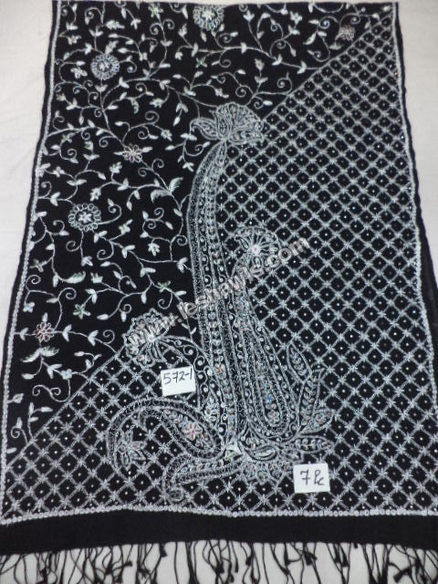 Silk Pashmina Embroidered Beaded Paisley Stoles - 70x200 cm | Hand Made, Assorted Colors for Women, Daily and Prayer Use