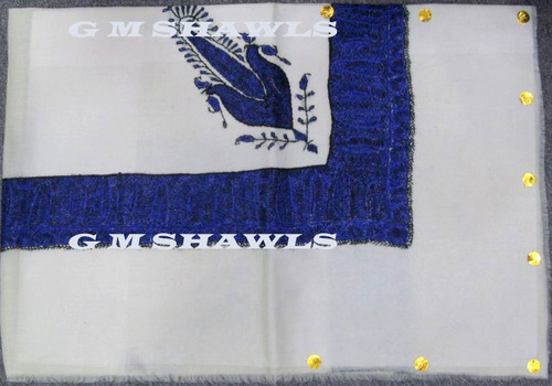 Pashmina Embroidery Rumaal - Pashmina Wool 24x24 Inches Blue, Floral Embroidery, Soft Handcrafted Design