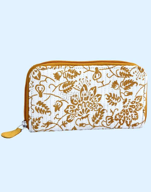 Light In Weight White And Yellow Print Quilted Wallet