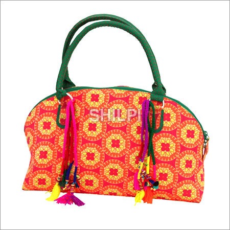 Floral Printed Boat Bag - Cotton, Standard Size, Multi Color with Green Kantha Handle - Lightweight, Quick Dry, Perfect for Female Use