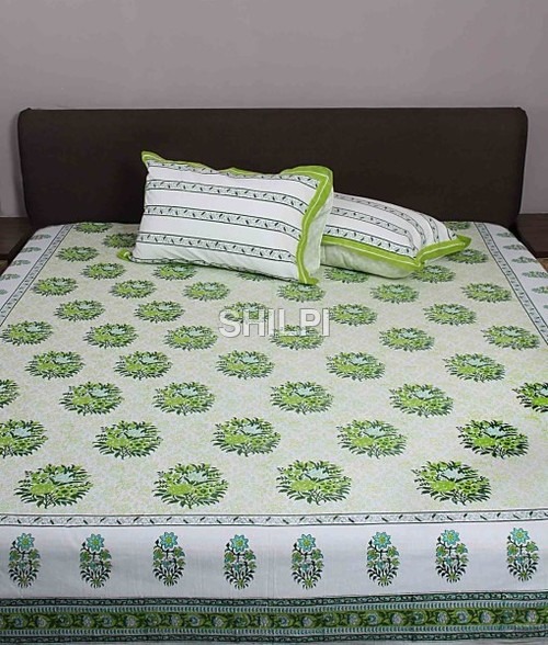 Cotton hand block printed bed sheet