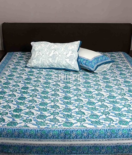 Quick Dry Cotton Hand Block Printed Bed Sheet