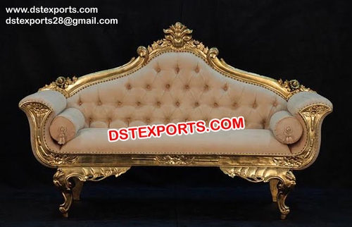 Wedding Stage Decor Sofa - Wood 6ftx3ft Gold, Ornate Luxury Seating, Soft Upholstery, Durable Frame