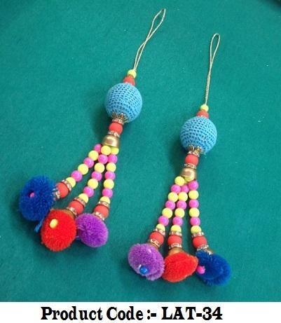 Hangings - Fabric Tassel with Beads and Pom-Poms, 10cm, Multicolor | Attractive Design, Glossy Look, Durable, Versatile Décor