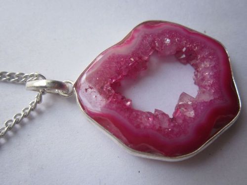 Pendants Pink Chalcedony Druzy Ready To Wear With Chain Pendent Set 35Cts