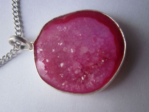 Pendants Pink Chalcedony Druzy Ready To Wear With Chain Pendent Set 34Cts