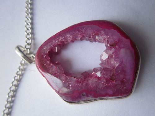 Pendants Pink Chalcedony Druzy Ready To Wear With Chain Pendent Set 35Cts
