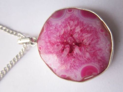 Pendants Pink Chalcedony Druzy Ready To Wear With Chain Pendent Set 36Cts