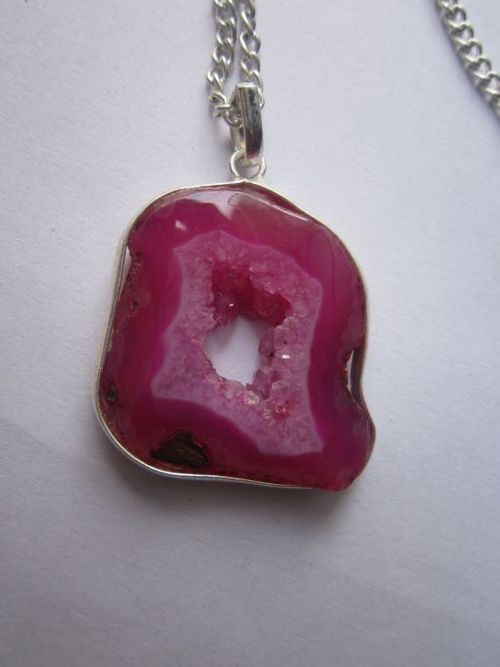 Pendants Pink Chalcedony Druzy Ready To Wear With Chain Pendent Set 38Cts