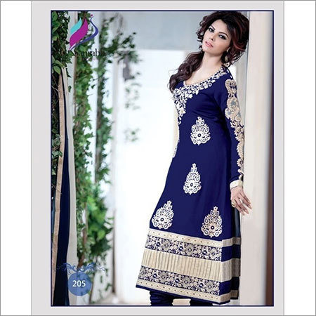 Amazing Blue Satin Embroidered Salwar Suit