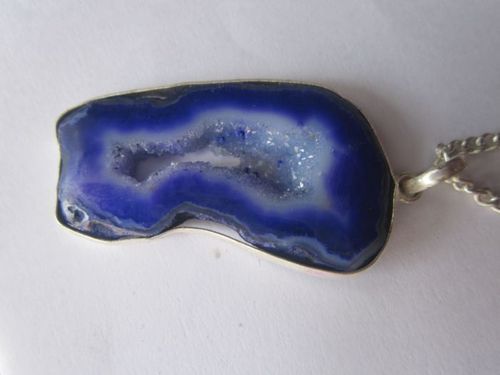 Pendants Blue Chalcedony Druzy Ready To Wear With Chain Pendent Set 42Cts 