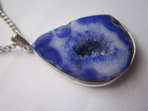 Pendants Blue Chalcedony Druzy Ready To Wear With Chain Pendent Set 38Cts 