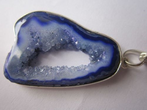 Pendants Blue Chalcedony Druzy Ready To Wear With Chain Pendent Set 34Cts 