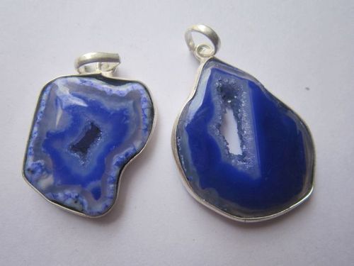 Pendants 2pcs Blue Chalcedony Druzy Ready To Wear Pendent Set 62cts