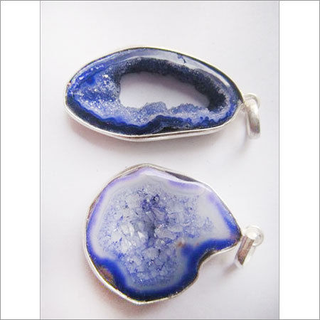 Pendants 2pcs Blue Chalcedony Druzy Ready To Wear Pendent Set 43cts