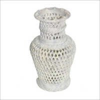 Under Cut Stone Flower Vase - Ceramic, Round Shape | Great Finishing, Sturdy Design, Lightweight For Elegant Decoration