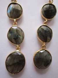 Round 3pcs Labradorite Stone 18k Gold Plated Earrings Ready To Wear  