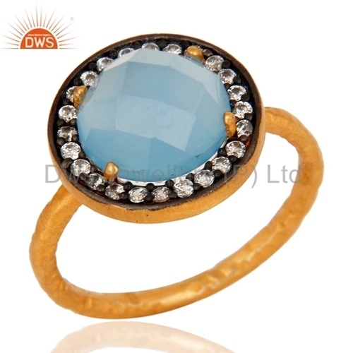 Aqua Blue Chalcedony 18K Gold Plated Ring