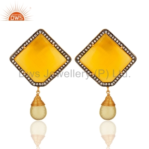 Zircon and Moonstone 925 Silver Drop Earrings