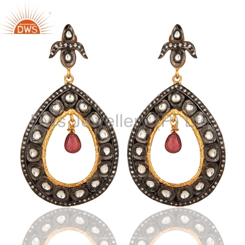 Crystal Polki Tourmaline Gemstone Earrings