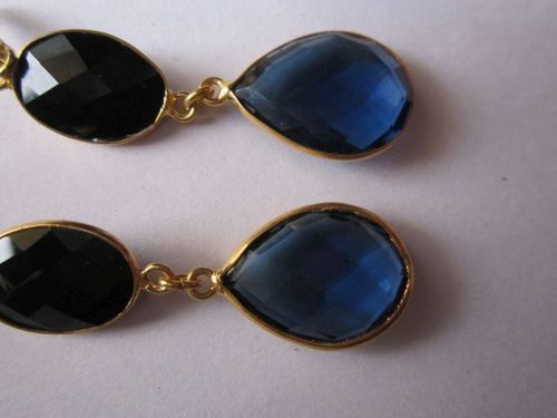 2Pcs Black Onyx & Iolite Quartz 18K Gold Plated Earrings Ready To Wear   Weight: 2-10 Grams (G)