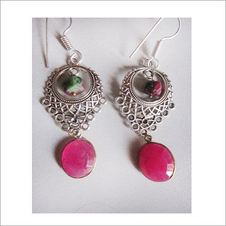 Pink Beautiful Metal  With Gemstone Reday To Wear Earrings #1078 